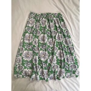 Rene Ricci Womens Green Floral Daisy Midi Skirt Elastic Waist Size M